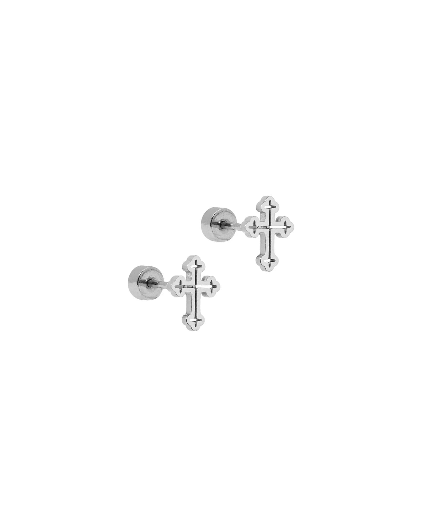 Linny Co Screwback Stud Earrings - Latin Cross Silver