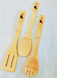 Set of 3 Bamboo Engraved Utensils
