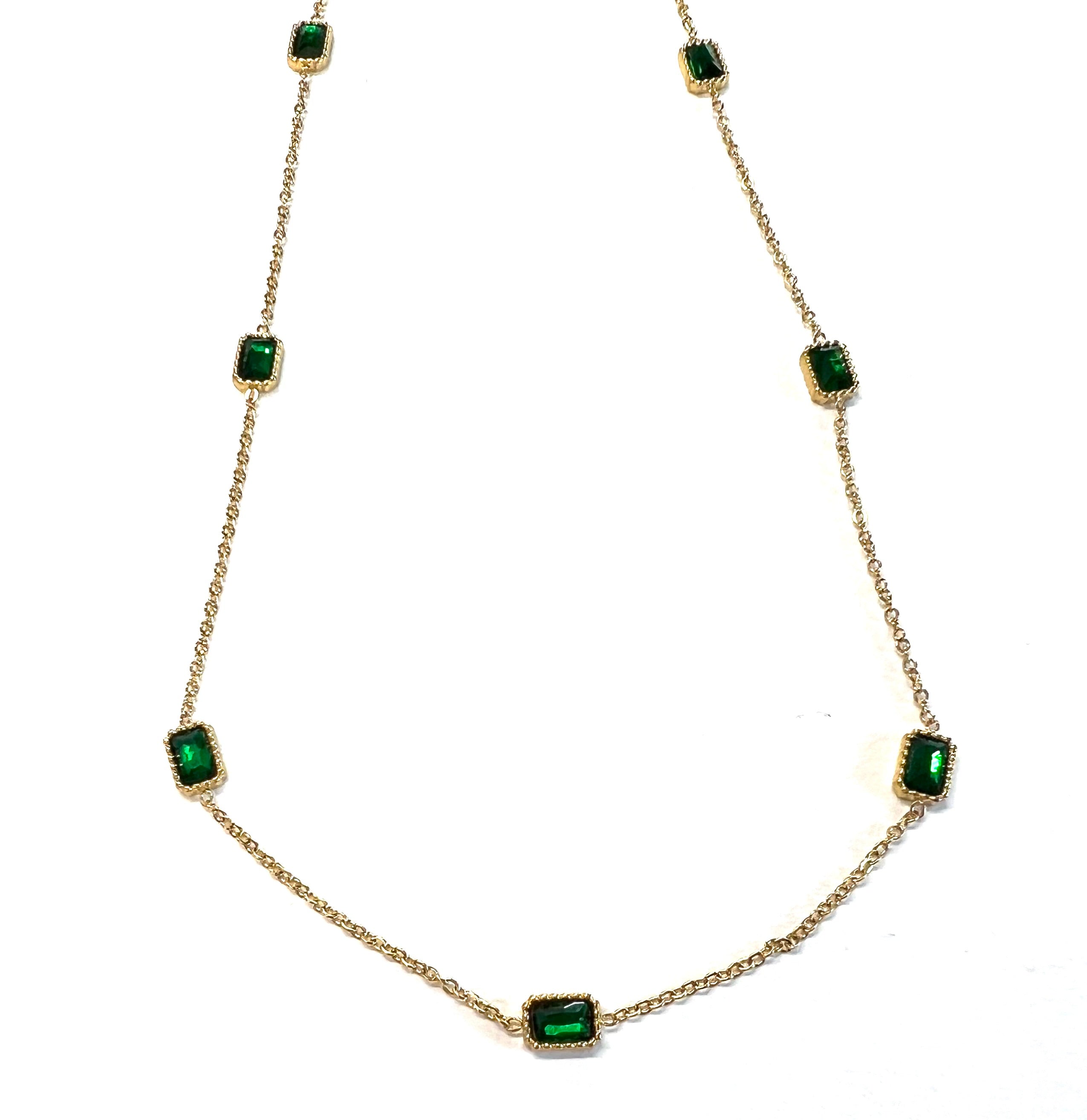 Aubrey Adele Emerald Green Station Necklace