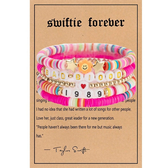 Taylor Swift Bracelet Set Colorful Beads Friendship Bracelet - 1989 Multi Pink