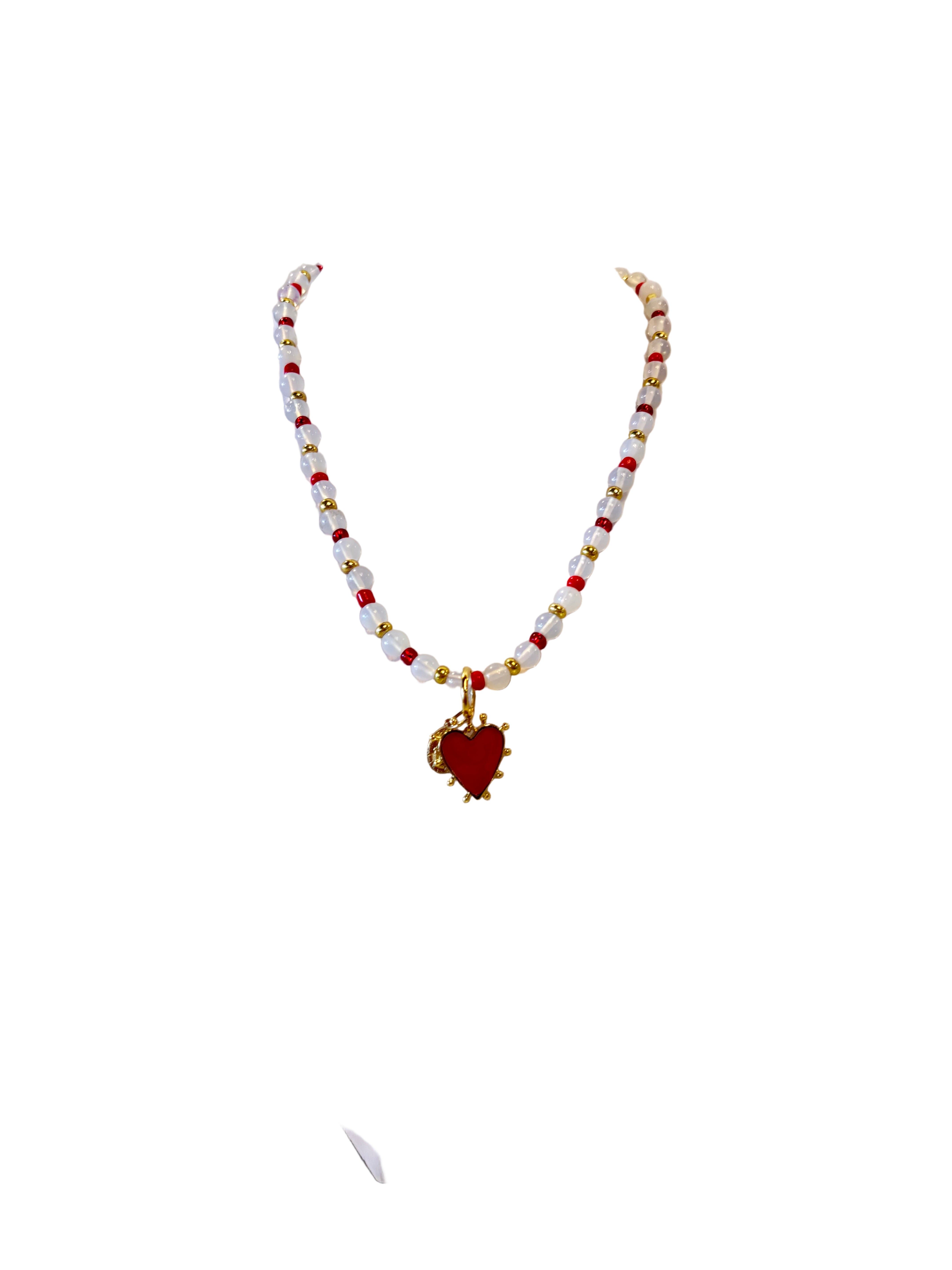 Red Mary Heart Moonstone Necklace