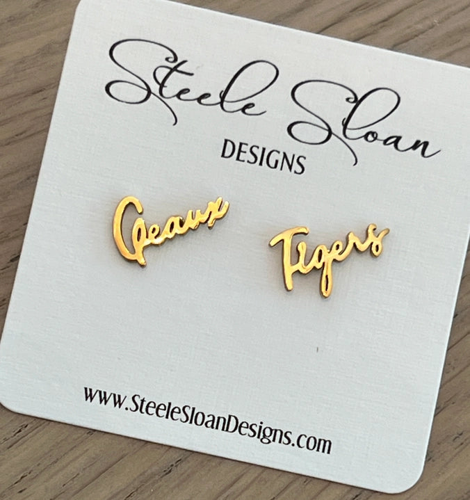 Geaux Tigers Earrings Gold