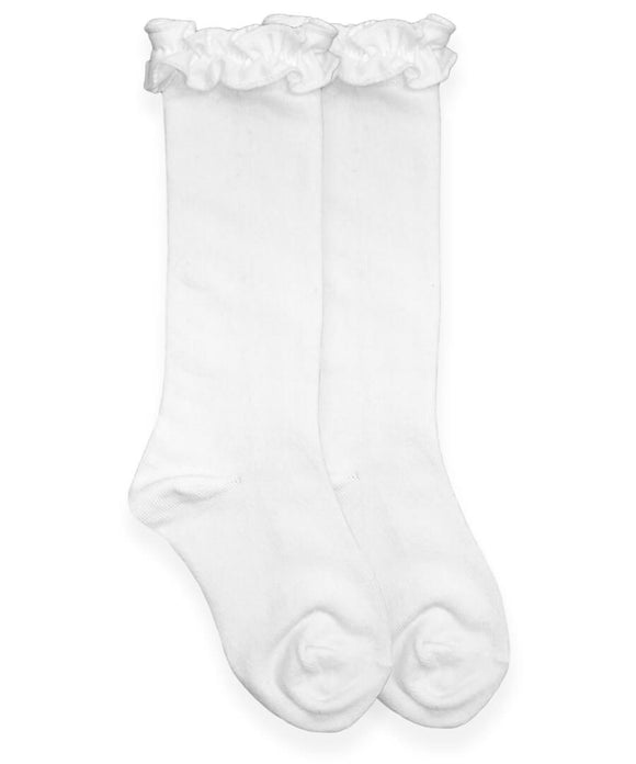 School Uniform Ruffle Knee High Socks 1 Pair - White