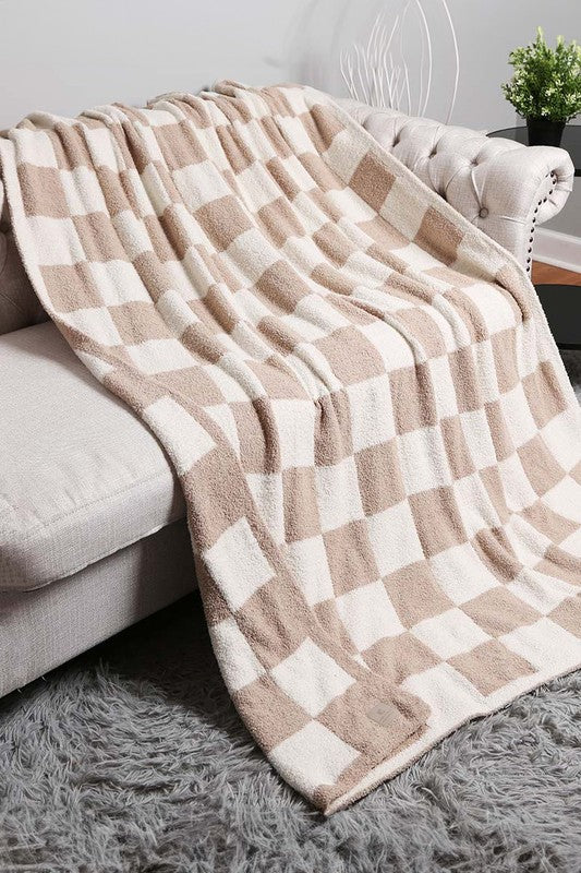 Beige Checkered Cozy Luxe Blanket