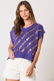 Purple Game Day Sequins V-Neck Sweater