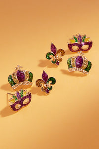 MARDI GRAS ICONS SHAPED ENAMEL 3 SET EARRINGS