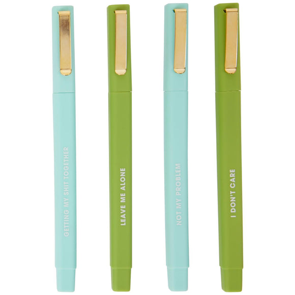 Set Of Novelty Pens - Blue & Green