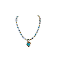 Blue Mary Heart Moonstone Necklace