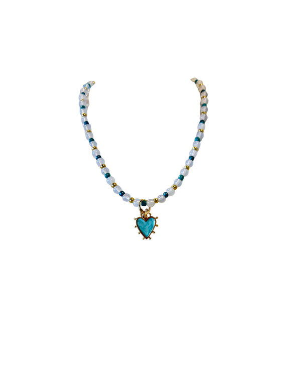 Blue Mary Heart Moonstone Necklace