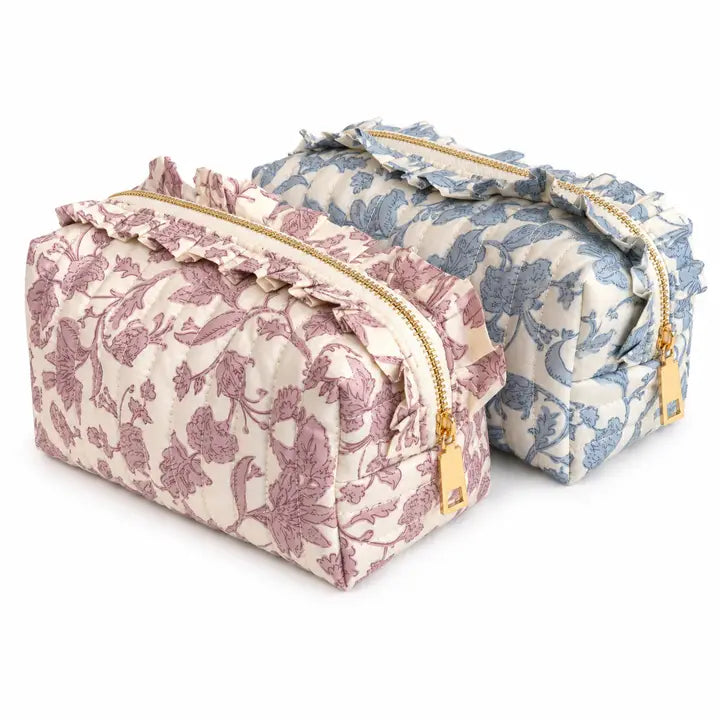 French Toile Ruffle Cosmetic Case