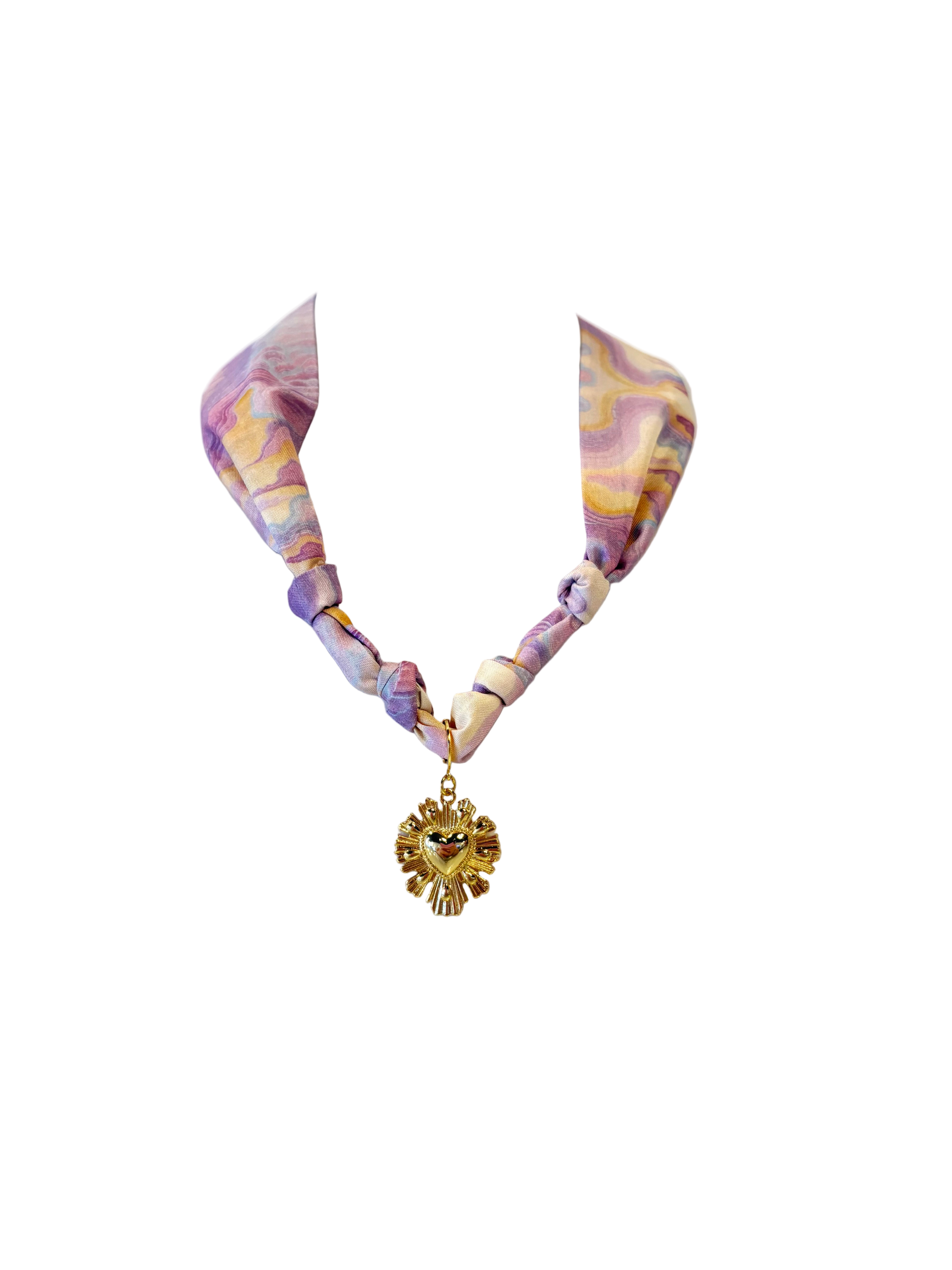 Purple And Yellow Sacred Heart Scarf Necklace 