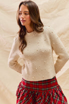 Pearl Embellished Holiday Christmas Sweater Top