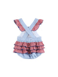 Light Blue and Red Gingham USA Flag Ruffle Romper