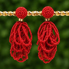 Red Beaded Loop Earrings
