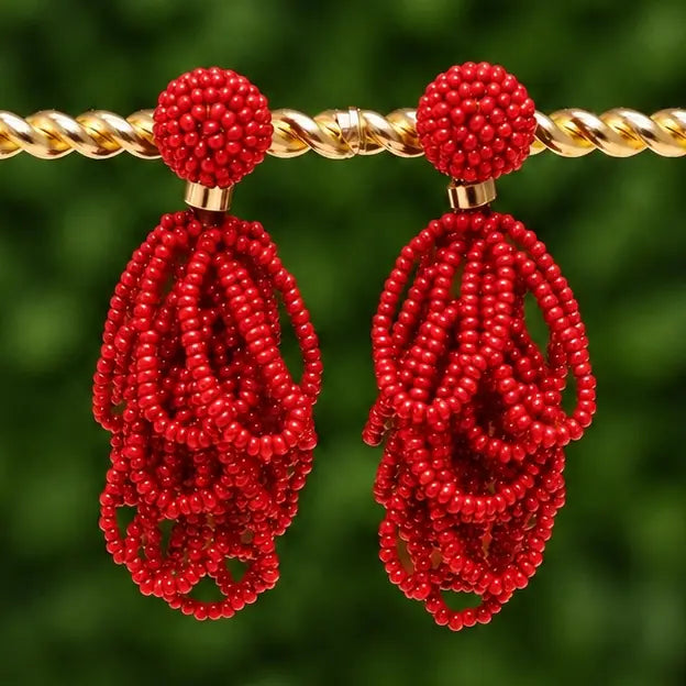 Red Beaded Loop Earrings