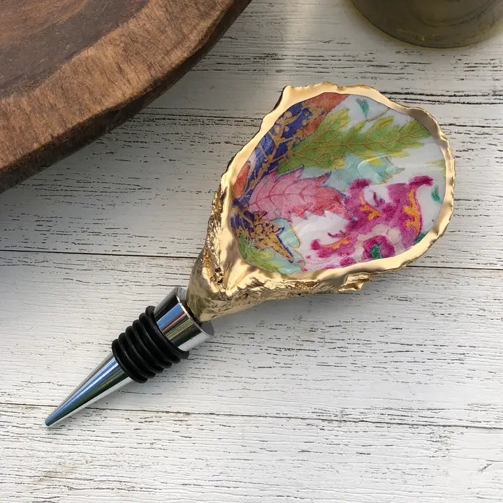 Oyster Shell Wine Stopper--White Tobacco Leaf