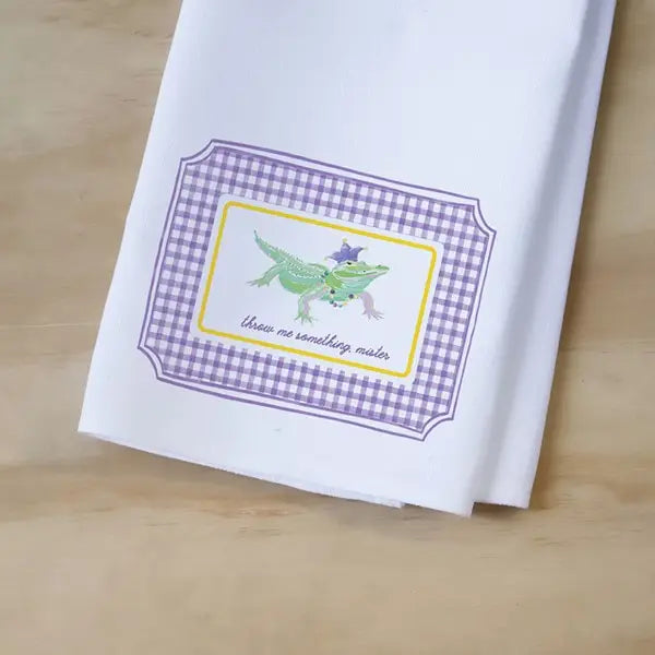 Throw Me Something Mr. Gingham Gator Tea Towel