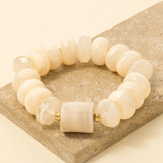 Mixed Marble Resin Beads Ivory Bracelet