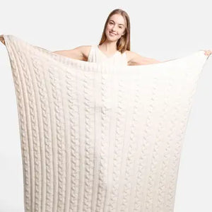 Ivory Braided Cable Knit Luxury Soft Throw Blanket