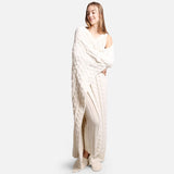 Ivory Braided Cable Knit Luxury Soft Throw Blanket