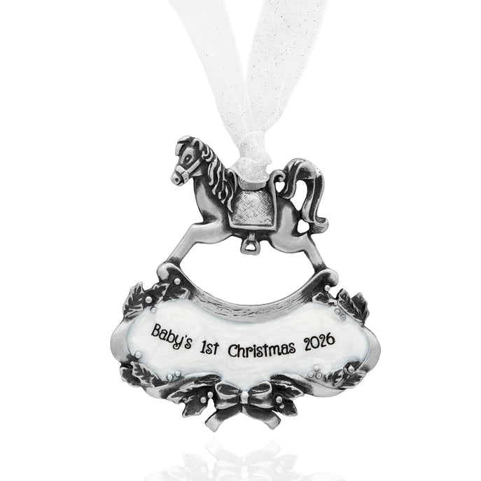 Pewter Baby's First Christmas Rocking Horse Ornament
