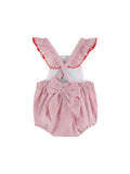 Red Seersucker Strawberry Ruffle Romper