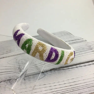 Mardi Gras-Text Pearl Headband