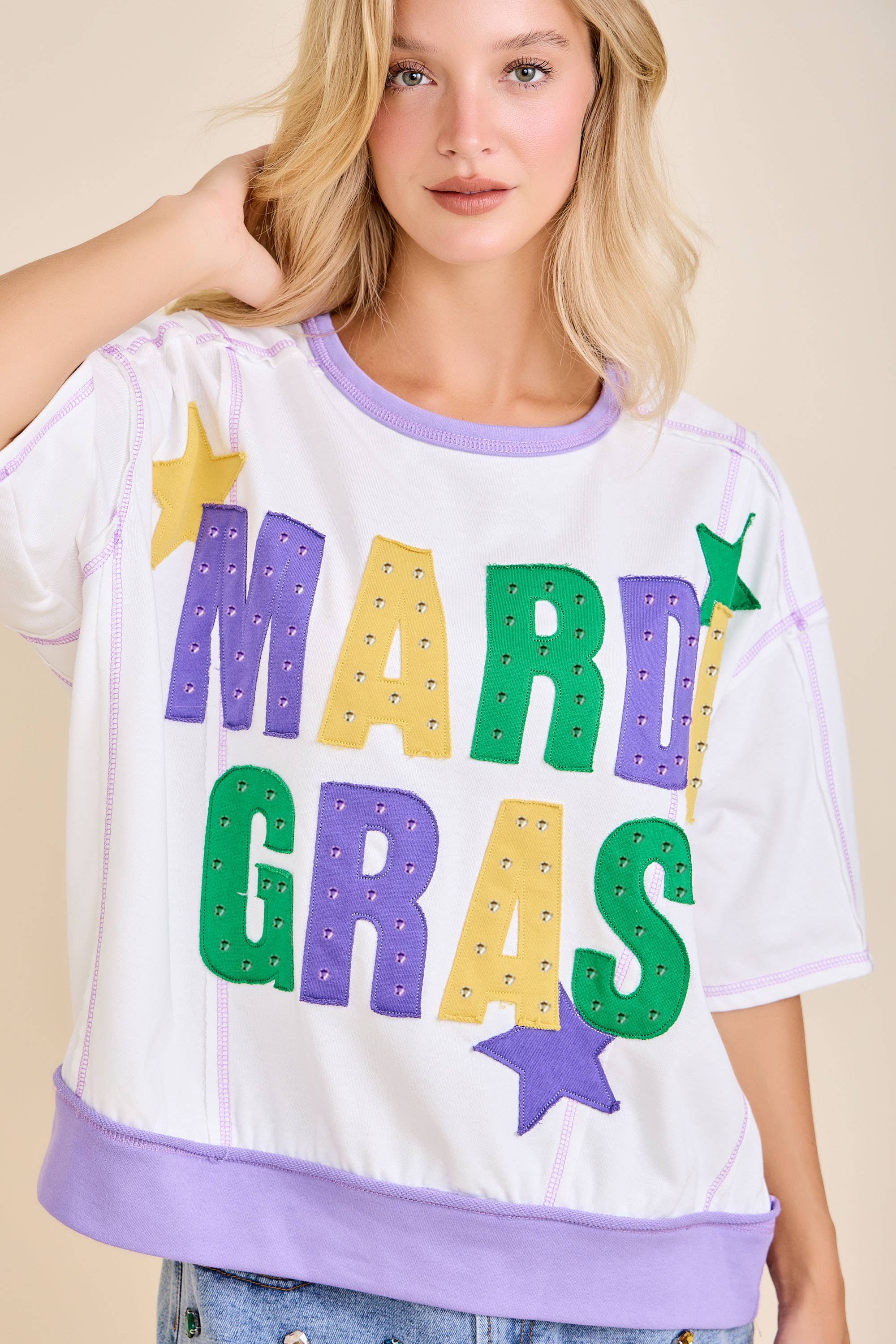 Mardi Gras Color Block Rhinestone Sweatshirt