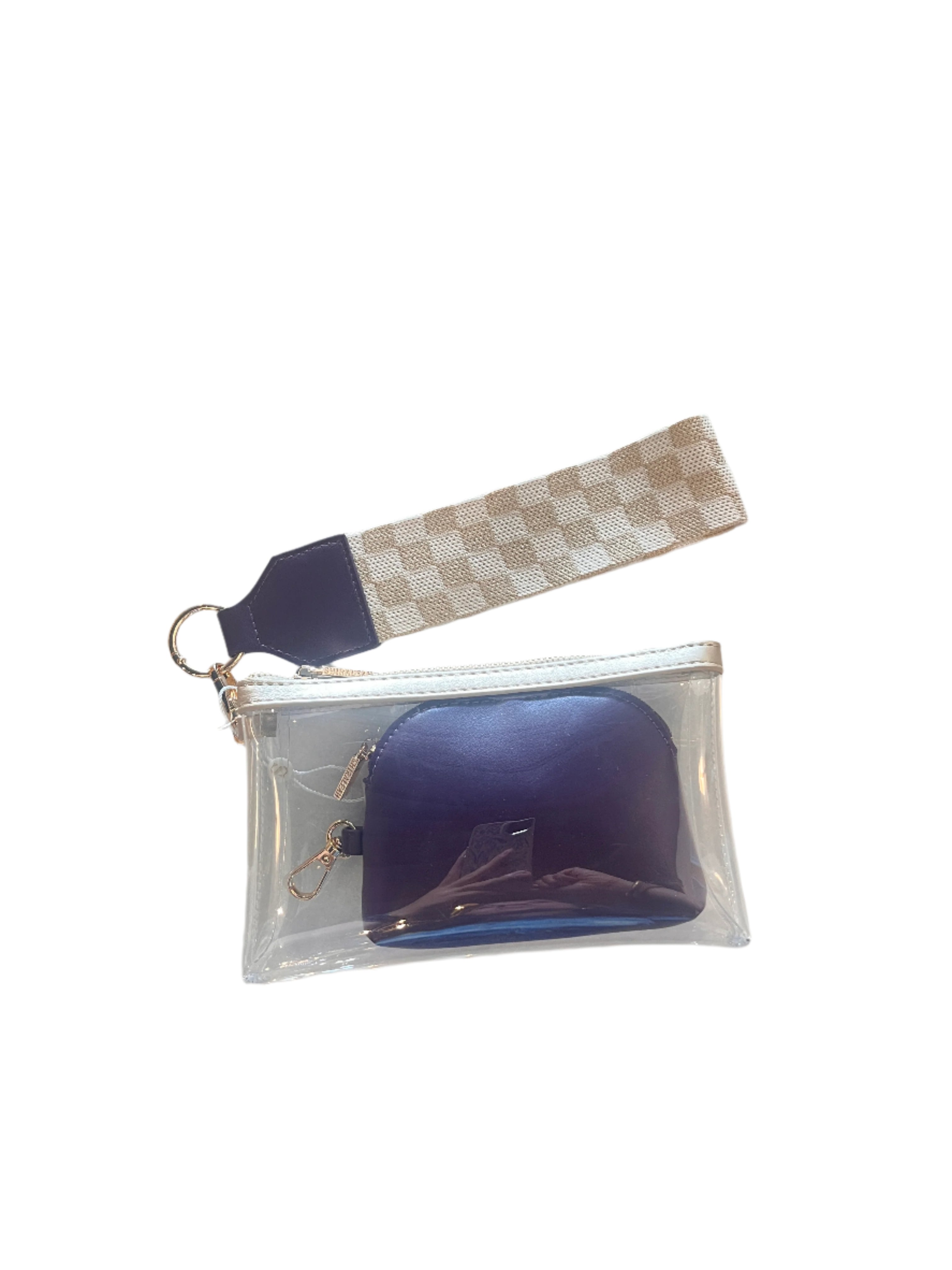 Taylor Mini Wristlet - Clear Wristlet with Purple coin purse inside 