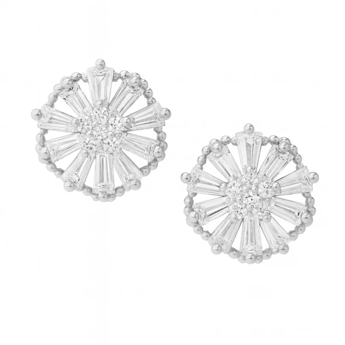 Aubrey Adele Silver Baguette Flower Studs
