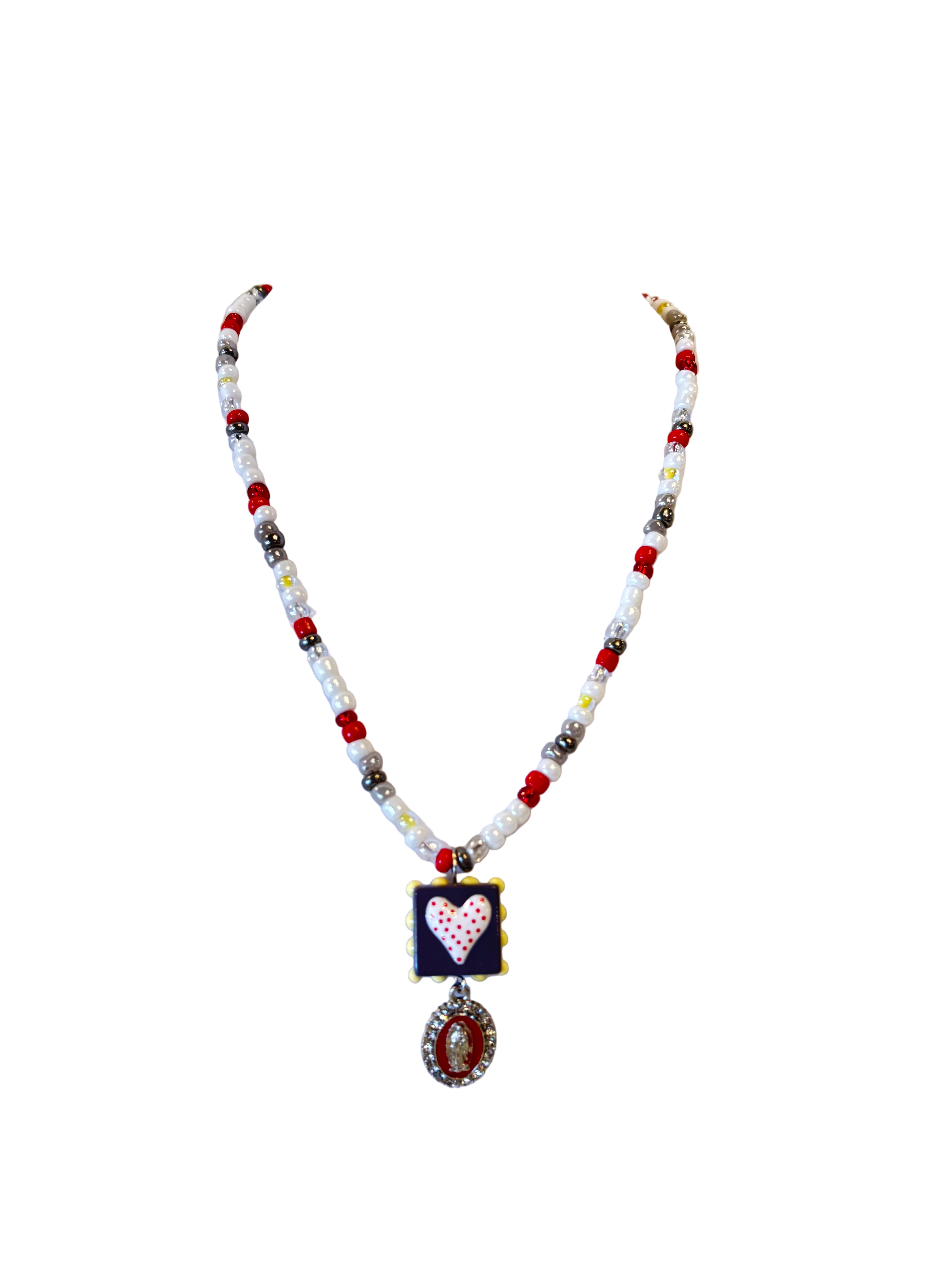 Red/Gray Square Heart Necklace