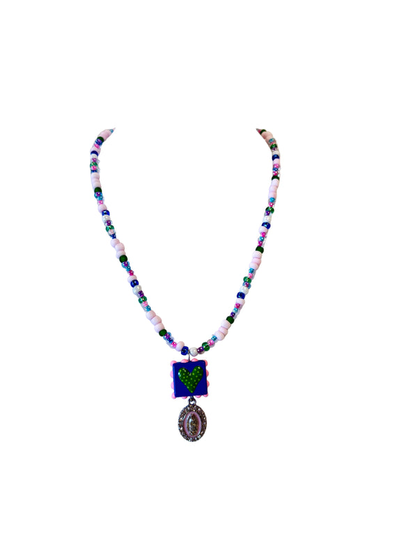 Pink/Green Square Heart Necklace