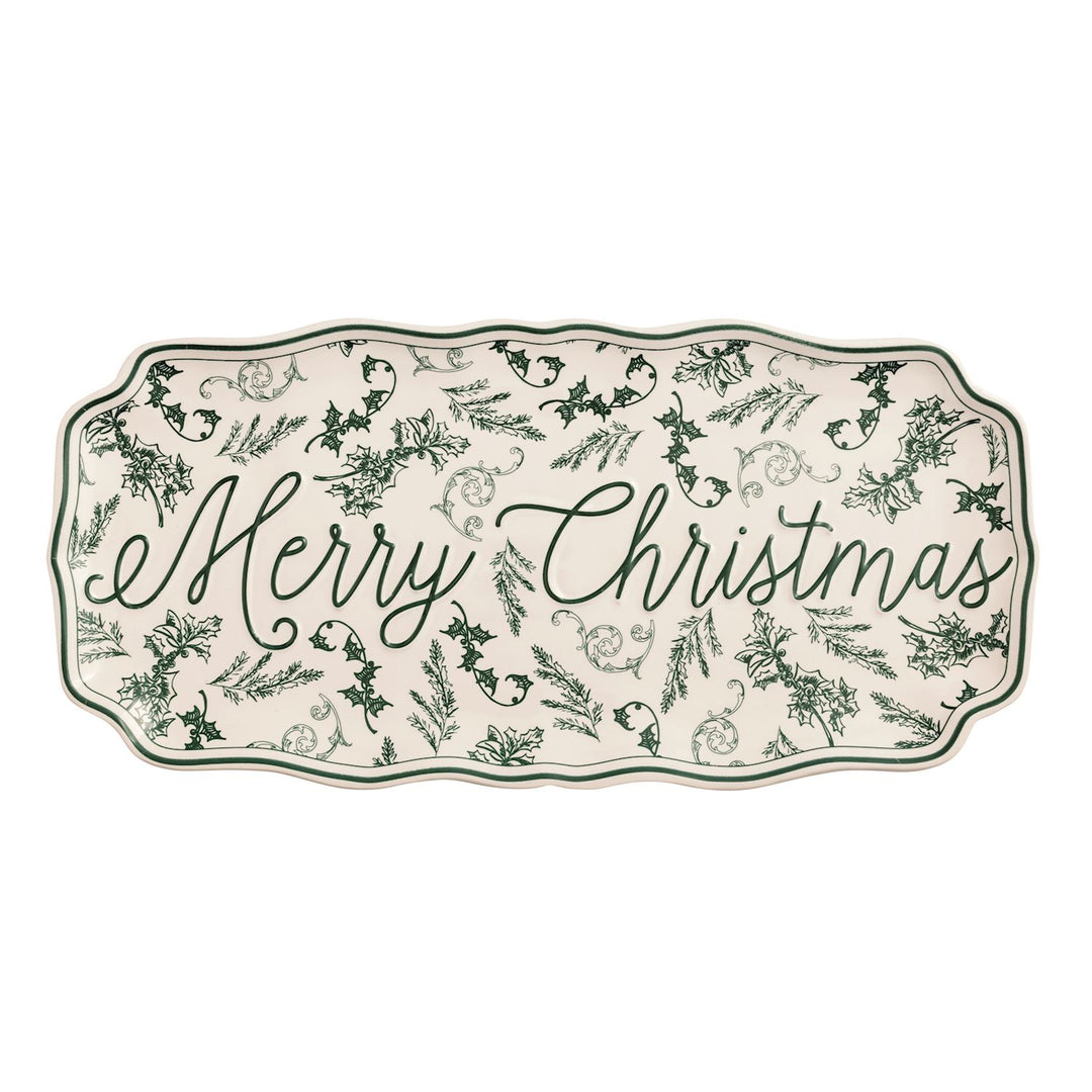 Christmas Green Toile Tray