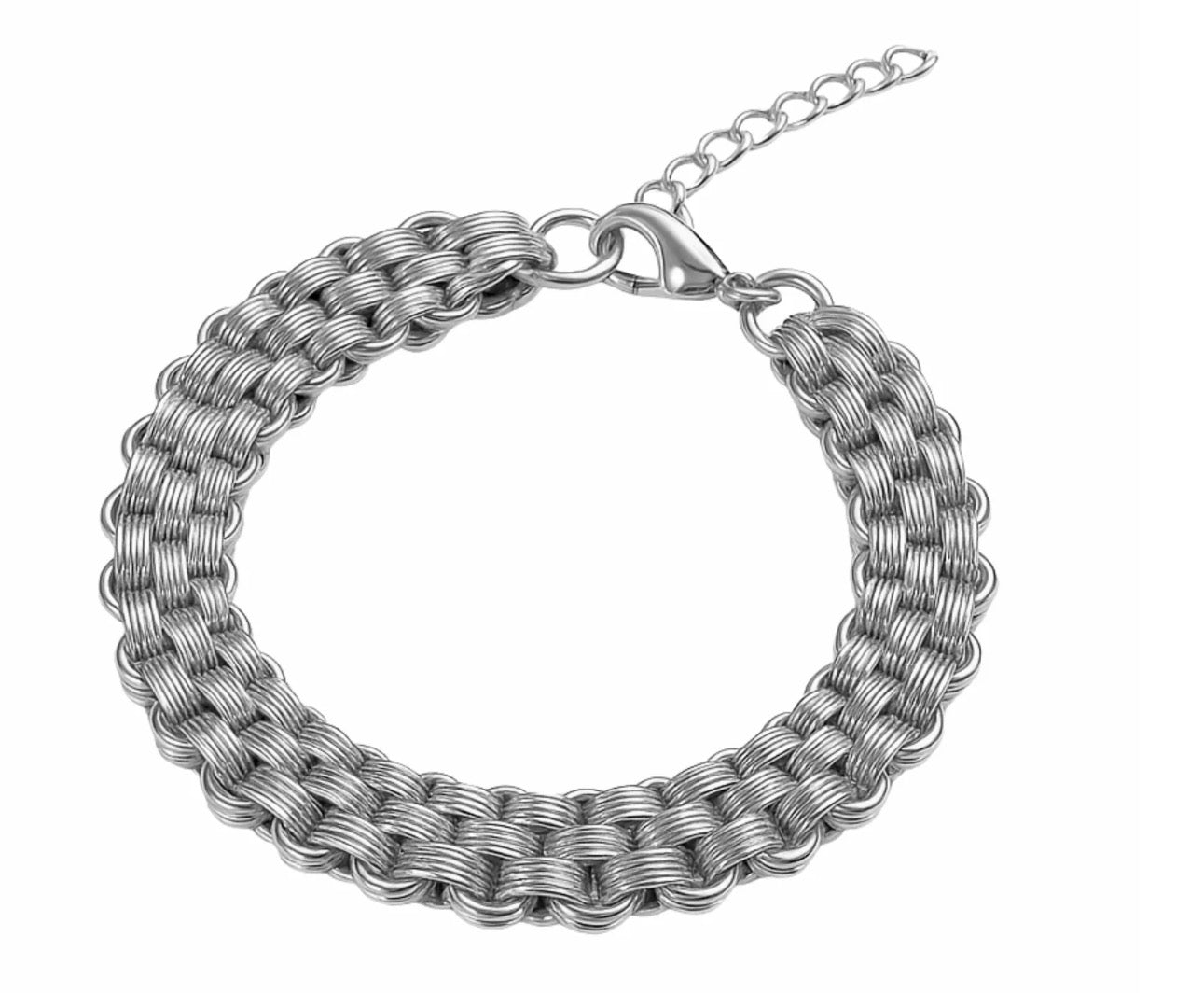 Silver Satin Basket Weave Bracelet
