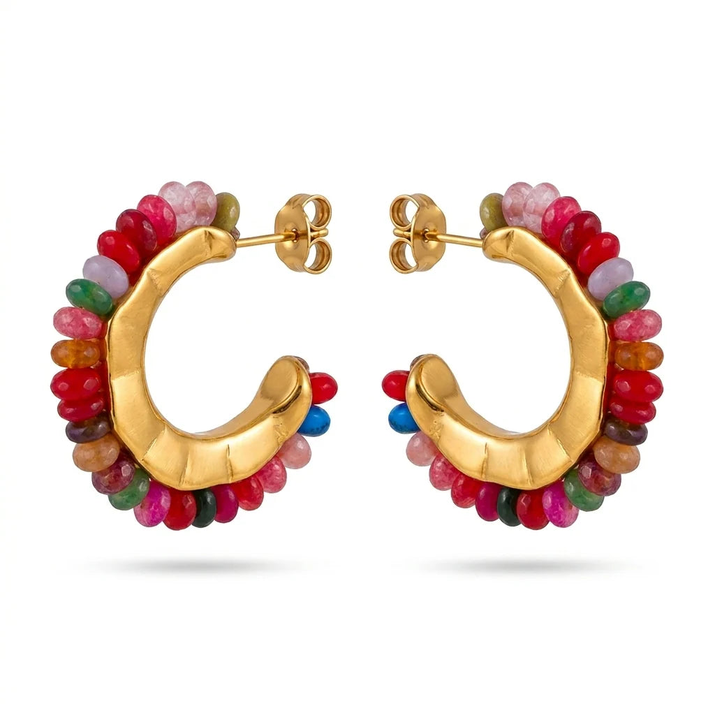 Aubrey Adele Multi-Colored Stoned Hoop Earrings