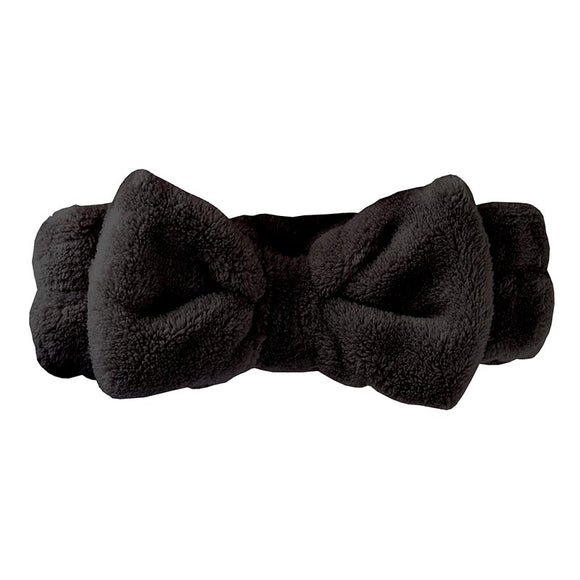 Plush Bow Spa Headband - Black