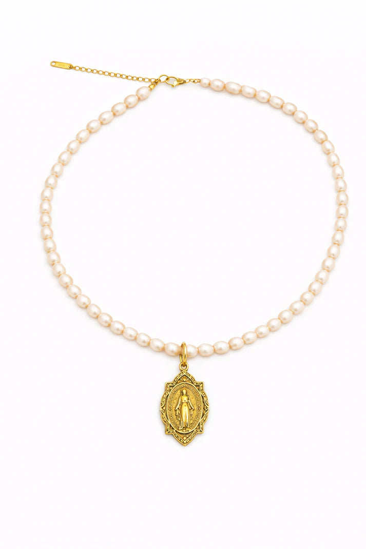 Sacred Pearl Necklace Unique Mary 