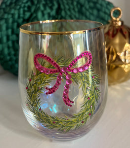 Rhinestone Wreath Stemless Wine Glass