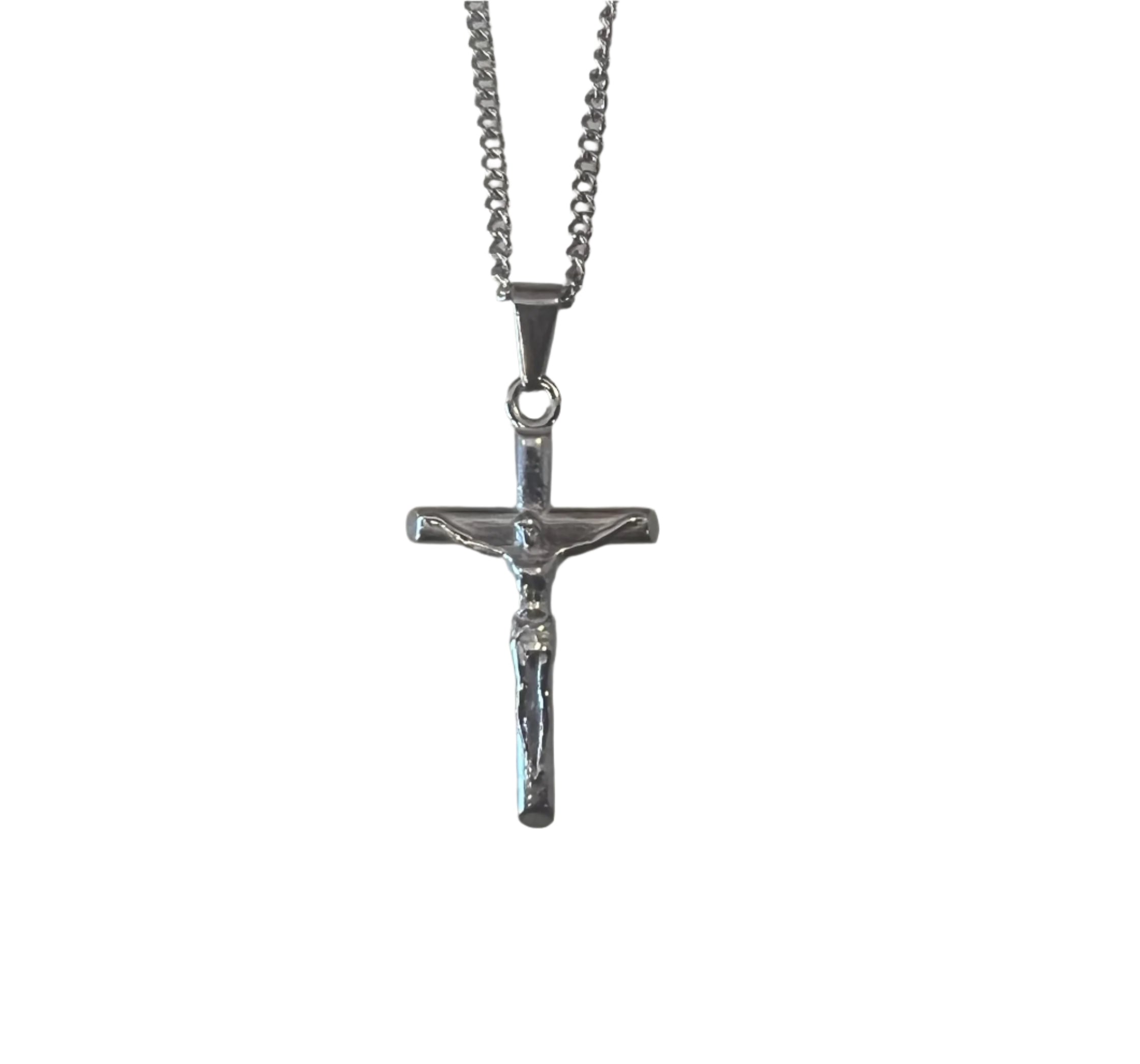 Silver crucifix pendant on a chain
