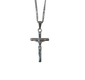 Silver crucifix pendant on a chain