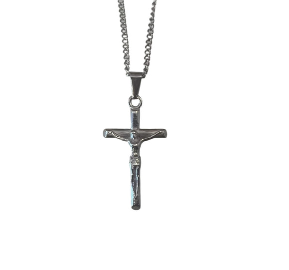 Silver crucifix pendant on a chain
