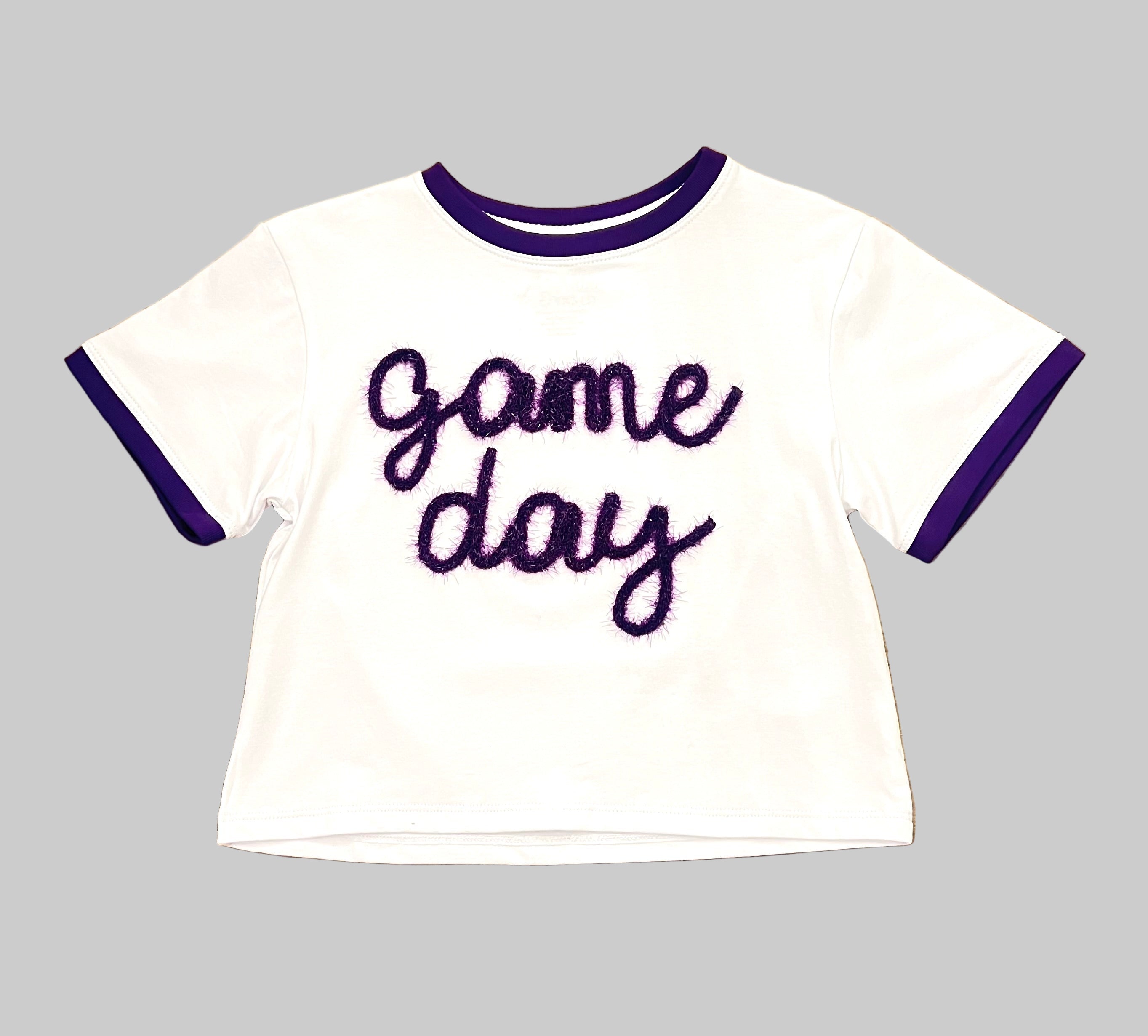 Tinsel Game Day Ringer Boxy T' Purple