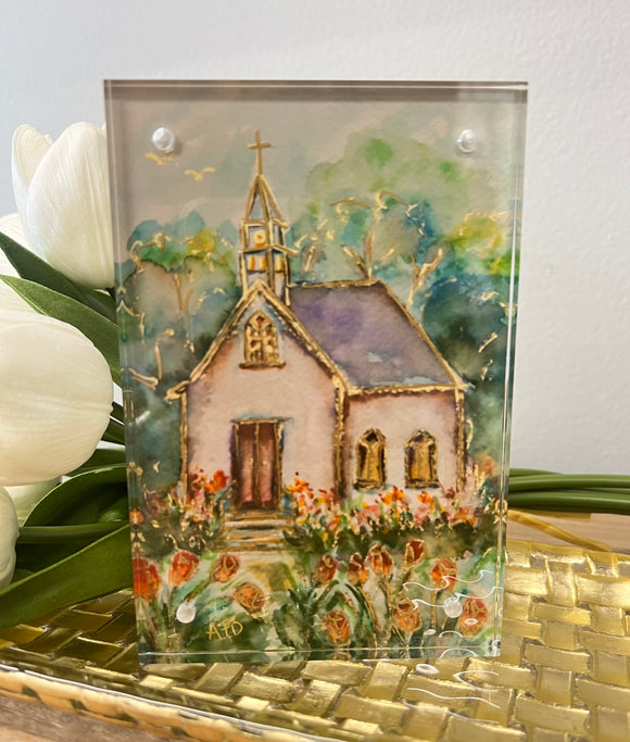 Watercolor Church Acrylic Art