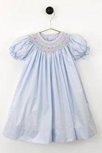 Toddler Blue Smocked Bishop Dress