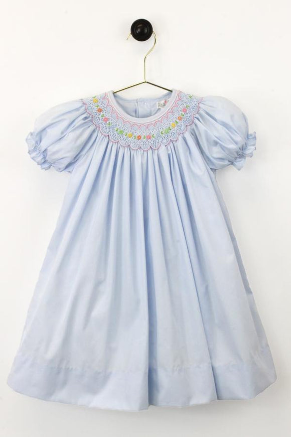 Blue Smocked Bishop Dress