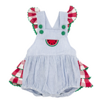 Blue Seersucker Watermelon Ruffle Romper