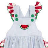 Blue Seersucker Watermelon Ruffle Romper