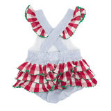 Blue Seersucker Watermelon Ruffle Romper