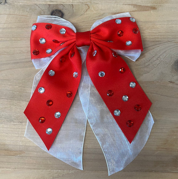 Red & White Hair Bow With Stones