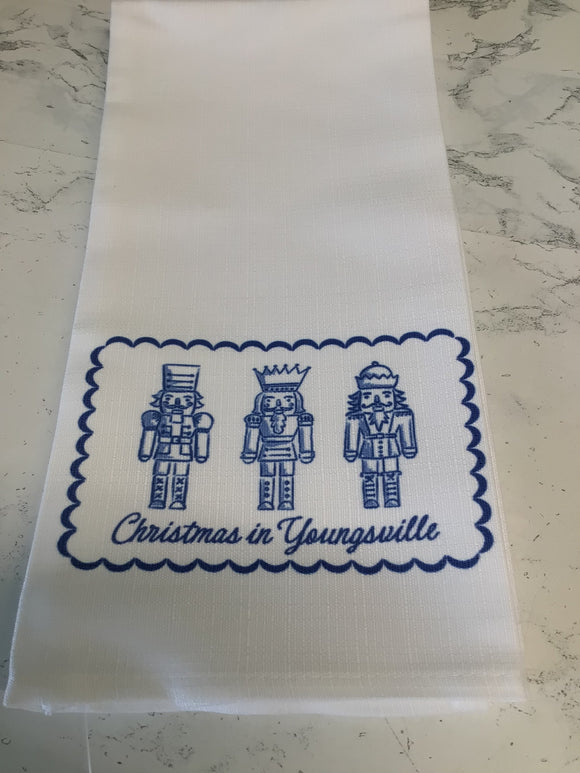 Blue Chinoiserie Nutcracker Hand Towel - Christmas In Youngsville